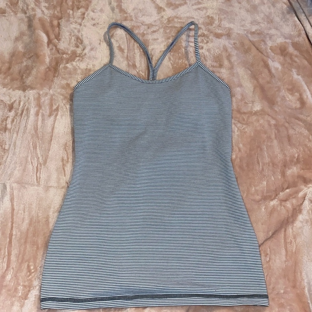 blue and white stripped tank top